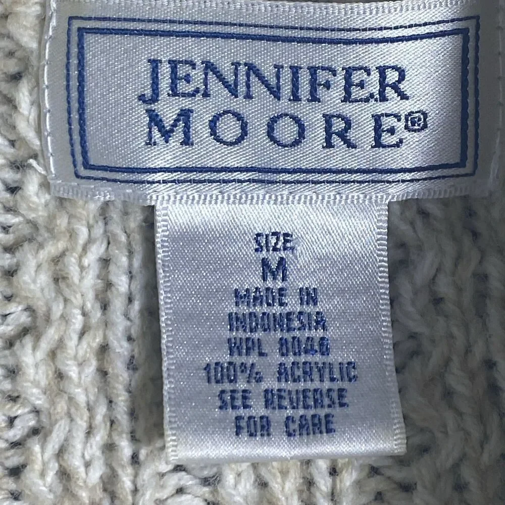 Jennifer Moore Women's Sweater Size M Ivory Open Knit Chunky Full Zip Collar LS